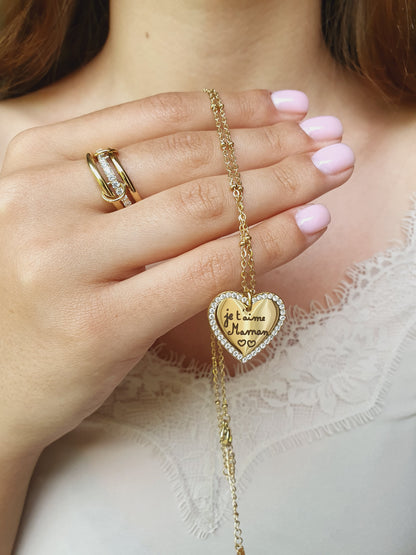 Collier médaillon cœur & zircons à graver | Coloris au choix