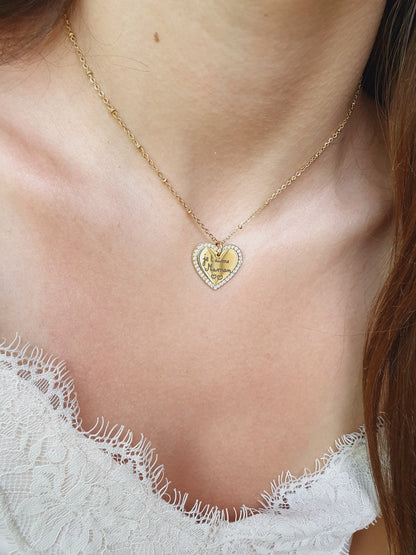 Collier médaillon cœur & zircons à graver | Coloris au choix