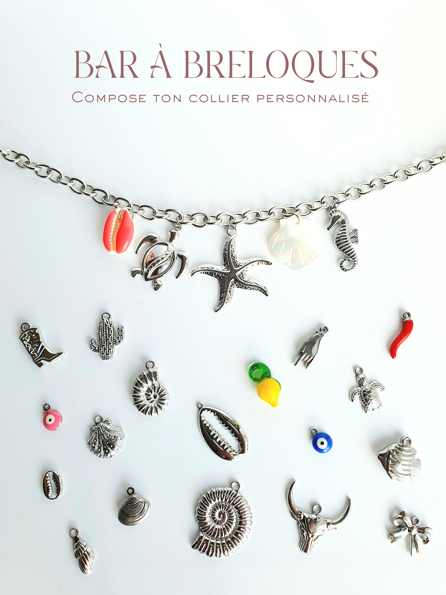 Bar à breloques argentées - Compose ton bijou personnalisé