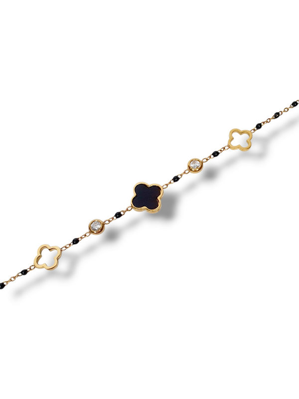 Bracelet trèfle & zircons - doré/noir