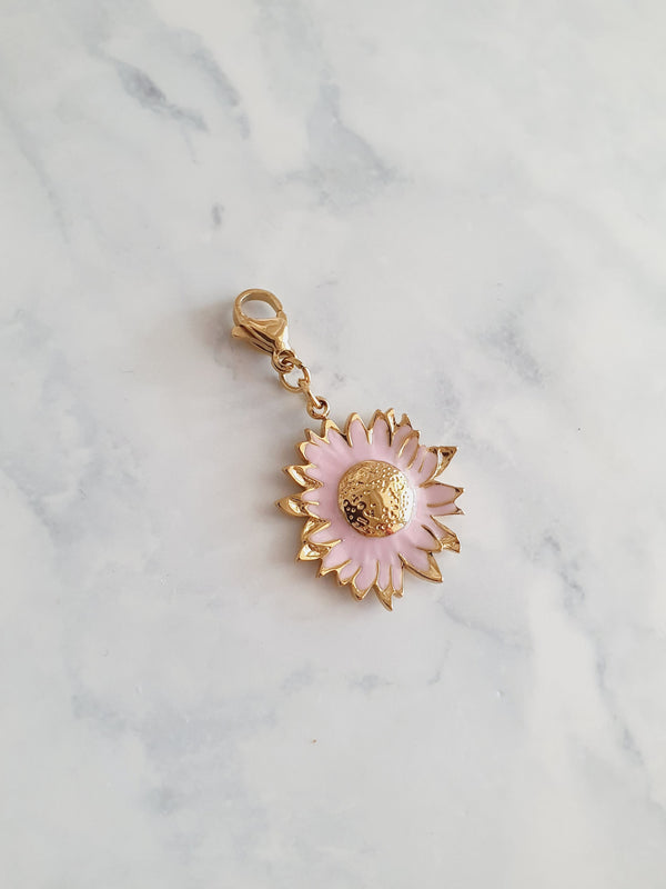 Charm grande fleur rose - doré