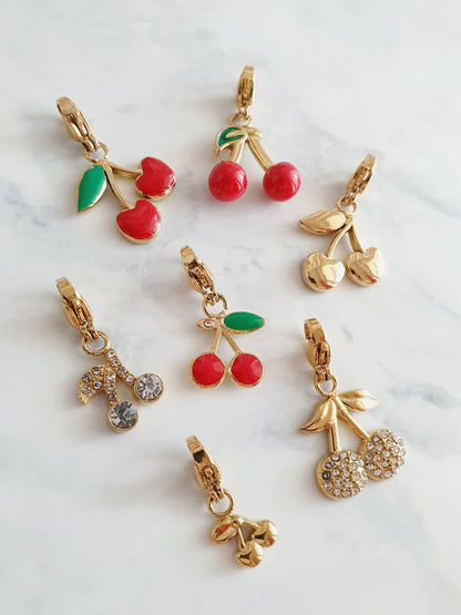 Charm cerises zircon & feuille - doré