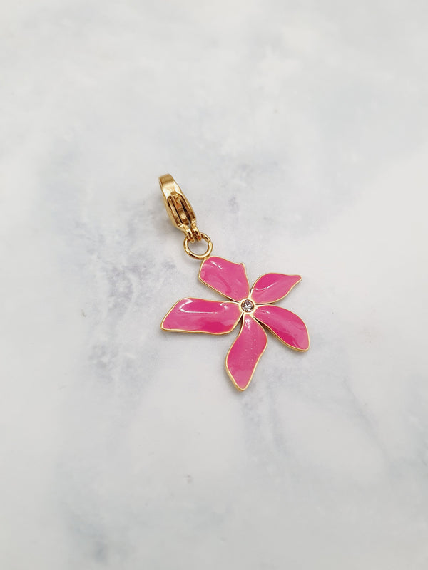 Charm fleur & zircon - rose / doré