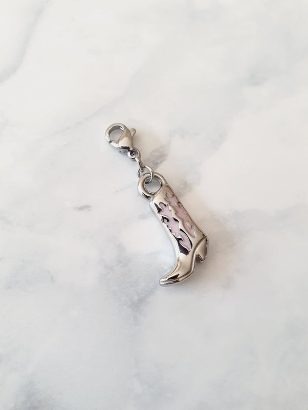 Charm baby botte Cow-Boy Rose - argenté