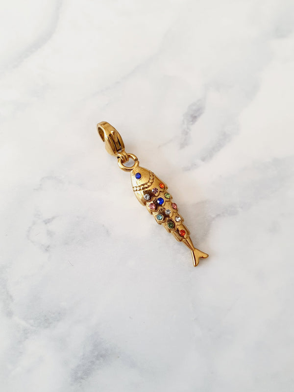 Charm poisson strass multicolores - doré