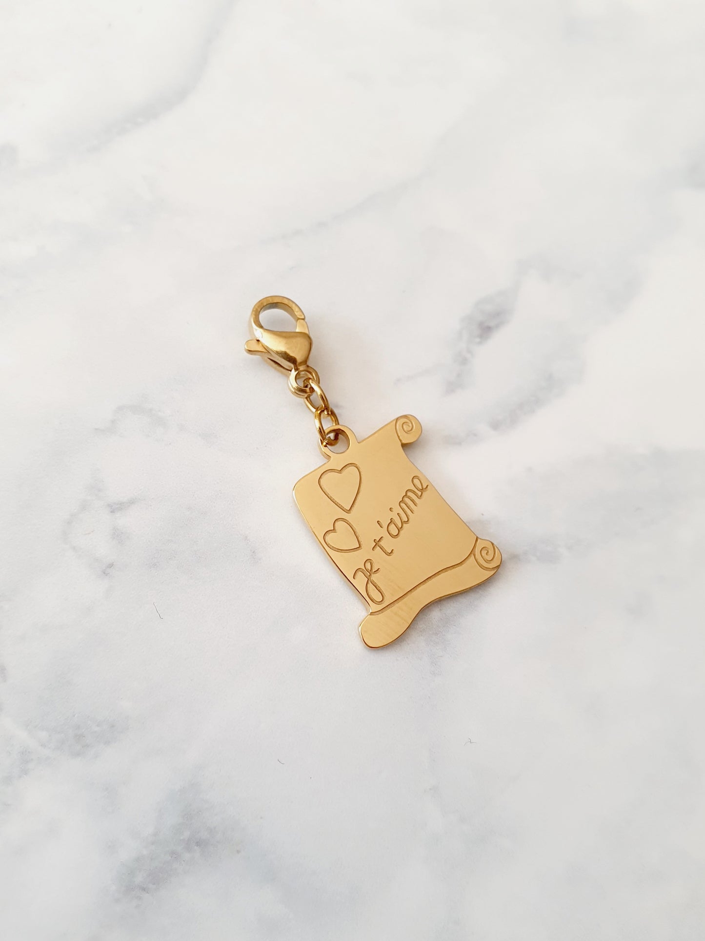 Charm parchemin "Je t’aime" - doré