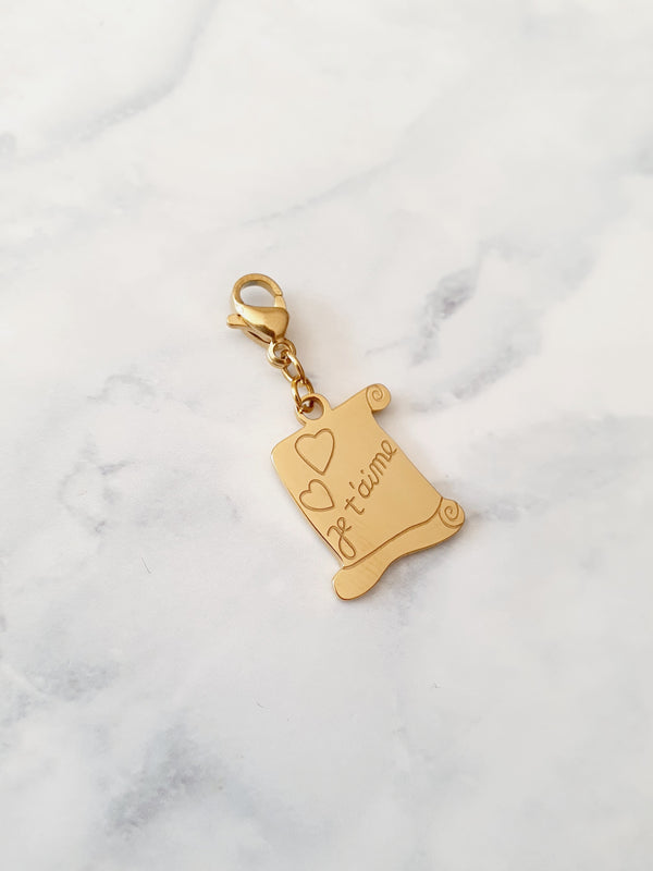 Charm parchemin "Je t’aime" - doré