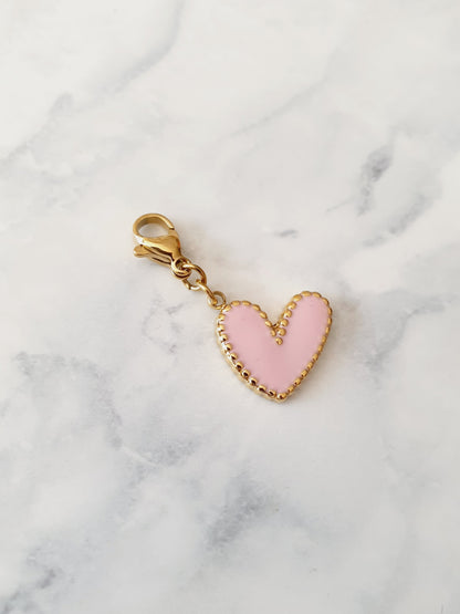 Charm cœur contour texturé rose - doré