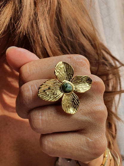Bague Fleur Turquoise d'Afrique - doré