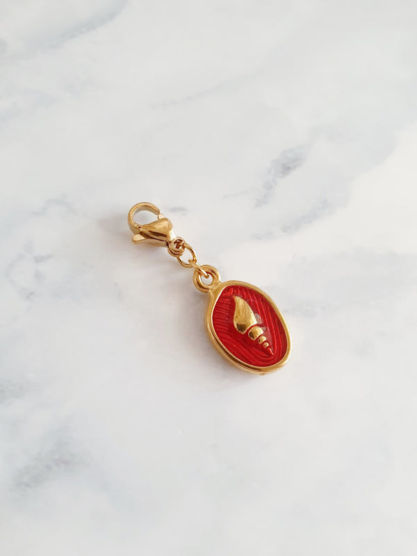 Charm médaillon coquillage - doré | rouge