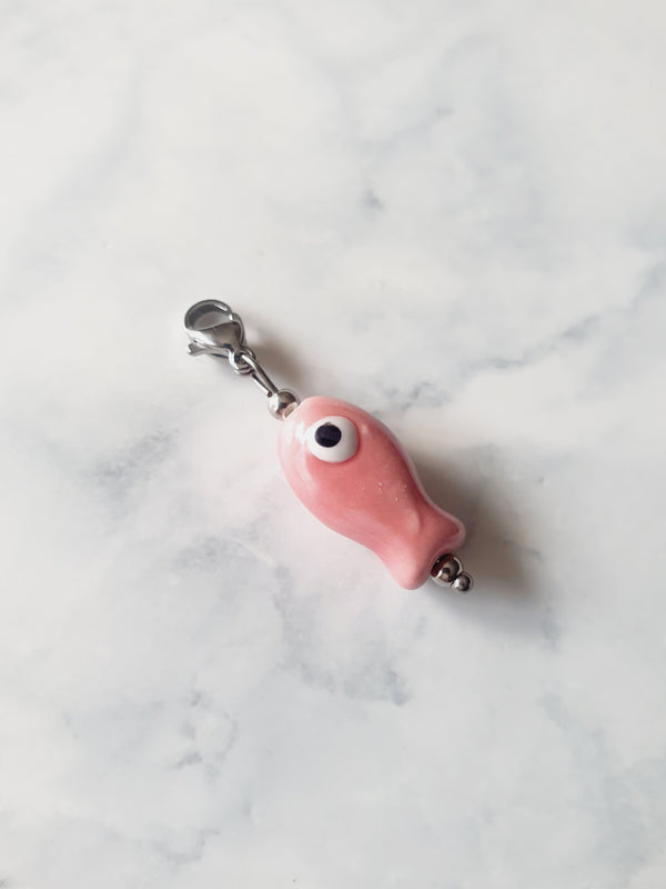 Charm poisson - argenté | bois de rose