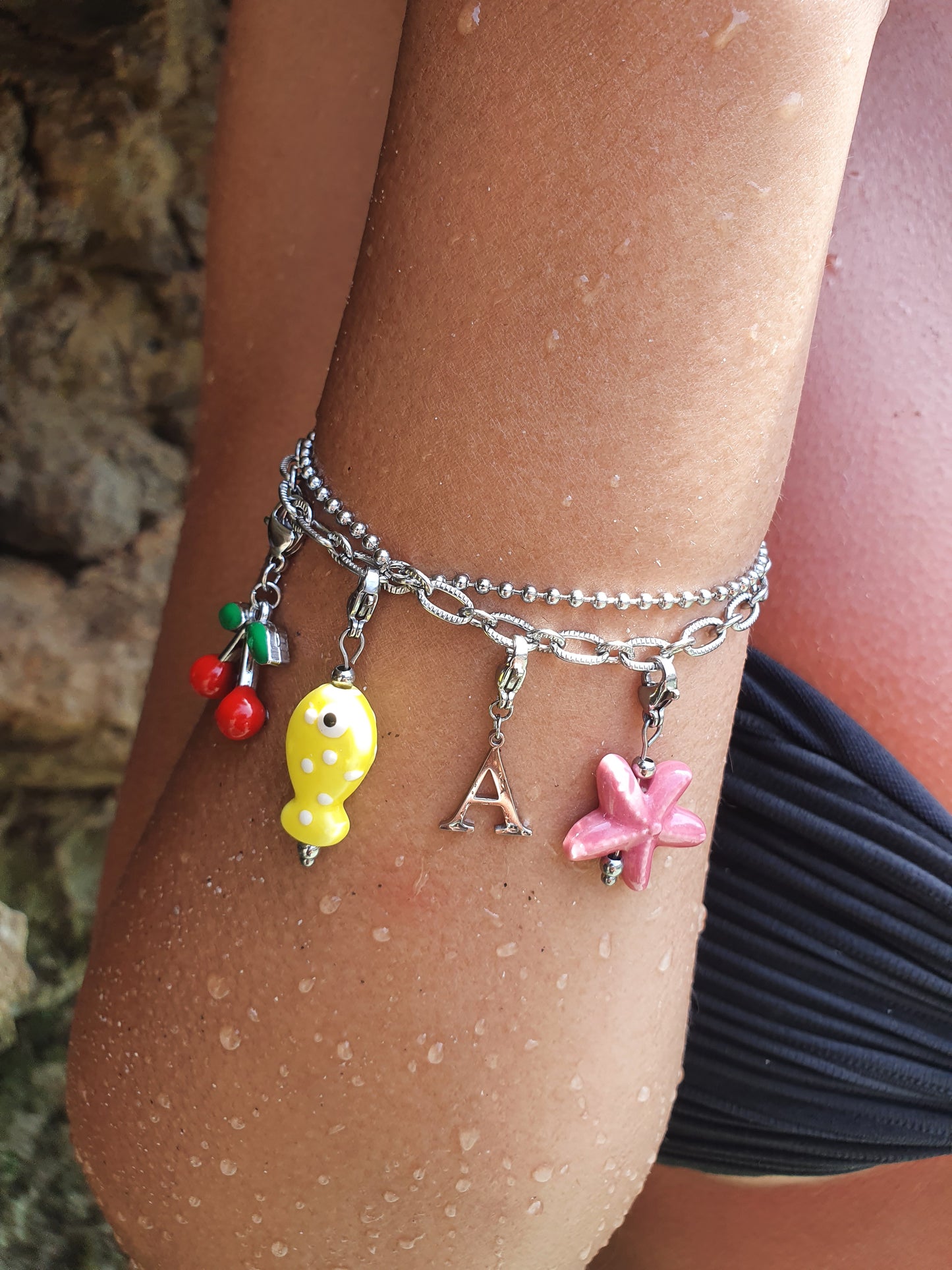 Double bracelets maillons PETULA (personnalisable) - argenté