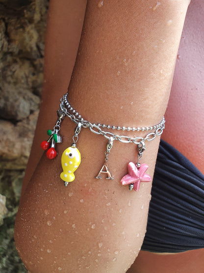 Double bracelets maillons PETULA (personnalisable) - argenté