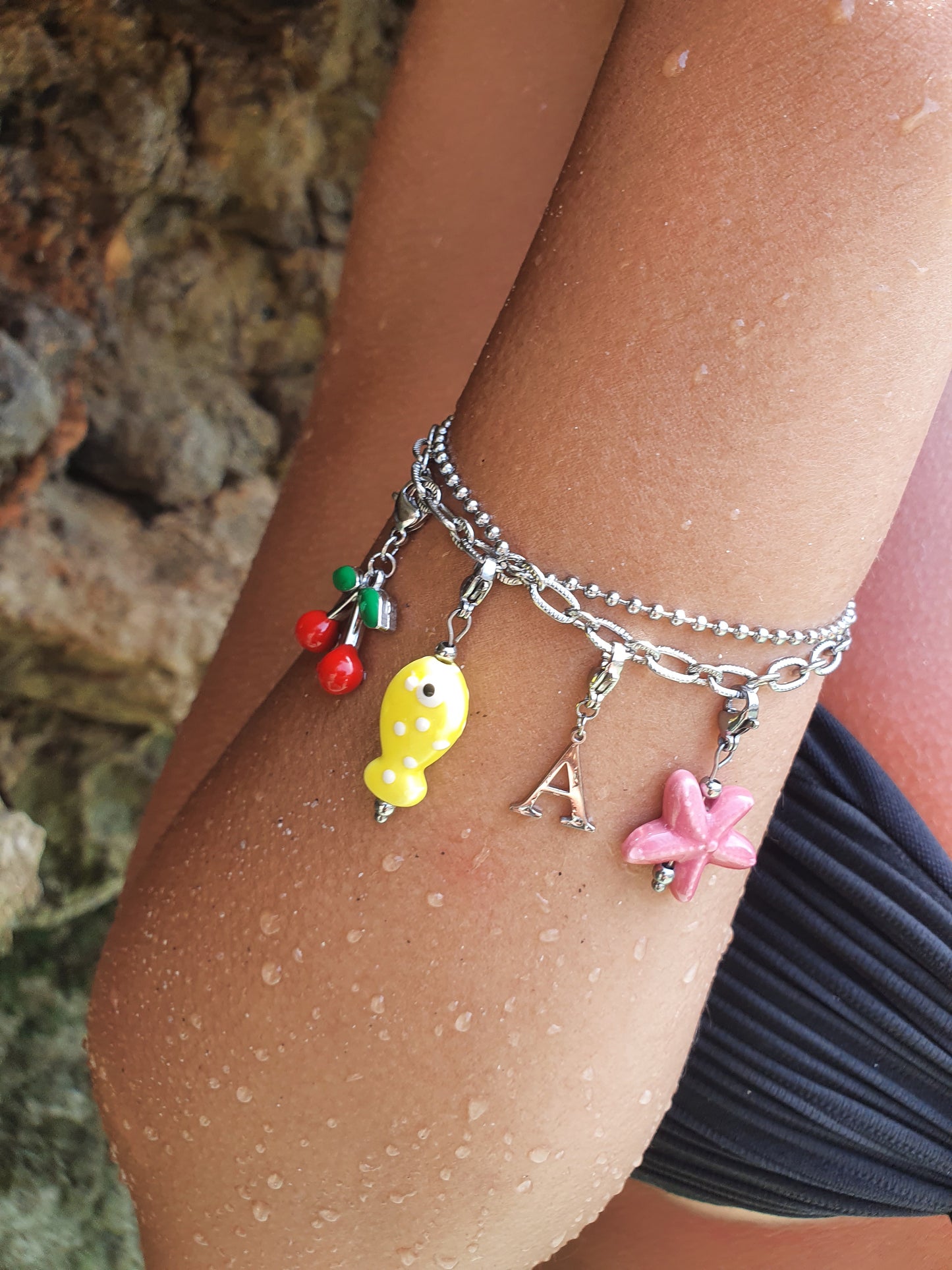 Double bracelets maillons PETULA (personnalisable) - argenté