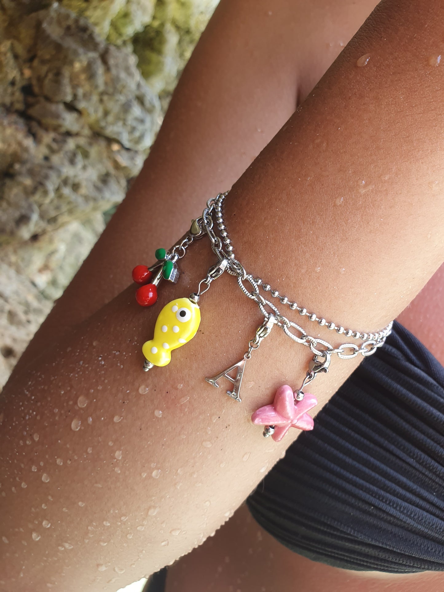 Double bracelets maillons PETULA (personnalisable) - argenté