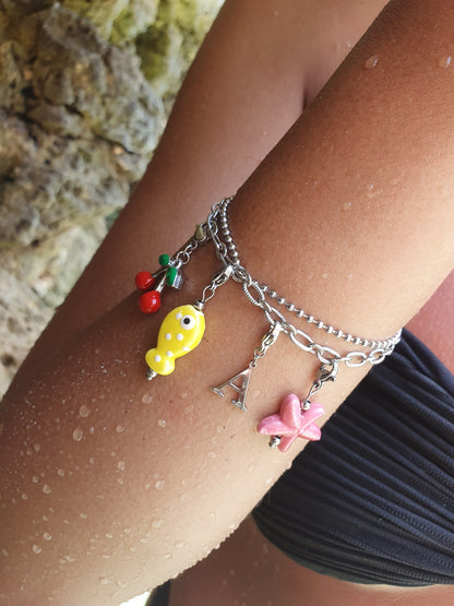 Double bracelets maillons PETULA (personnalisable) - argenté