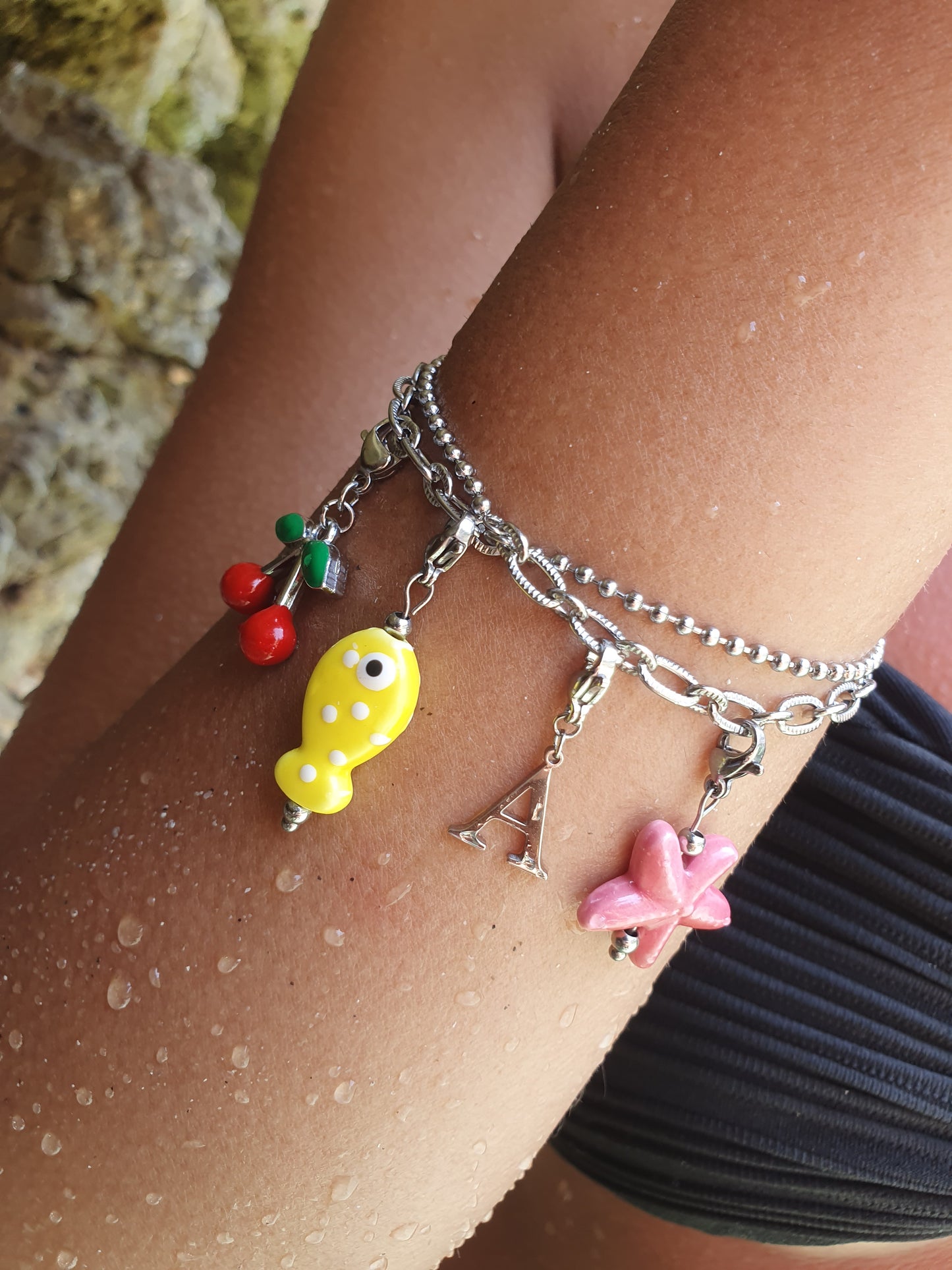 Double bracelets maillons PETULA (personnalisable) - argenté
