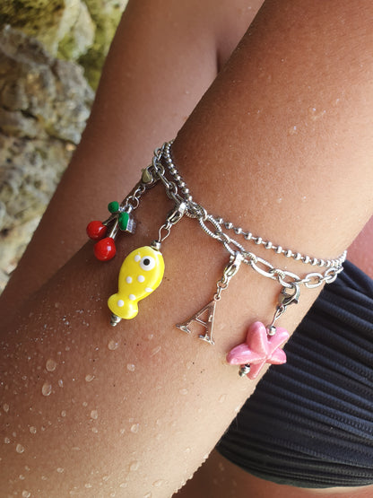 Double bracelets maillons PETULA (personnalisable) - argenté
