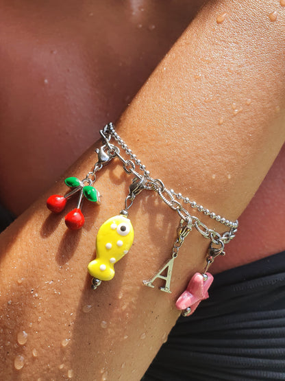 Double bracelets maillons PETULA (personnalisable) - argenté