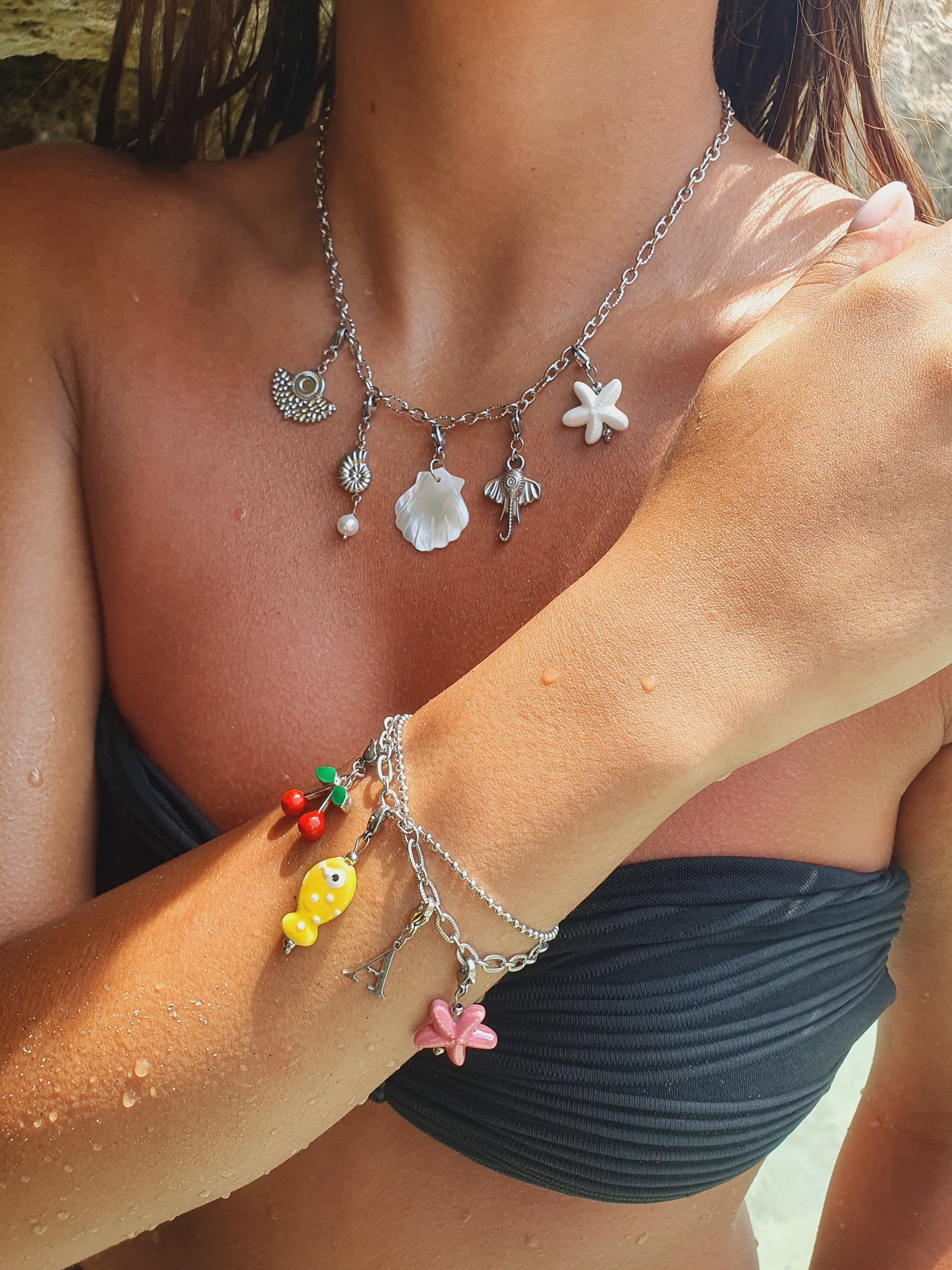 Double bracelets maillons PETULA (personnalisable) - argenté