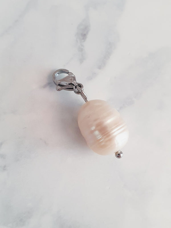Charm perle d'eau douce Premium XXL - argenté | Rose saumonné