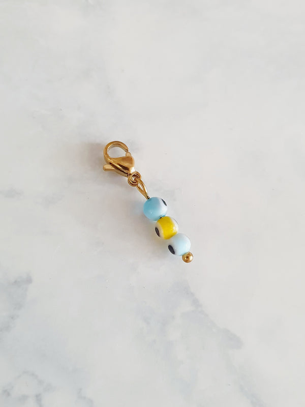 Charm trio de yeux turcs en verre - doré | multicolore