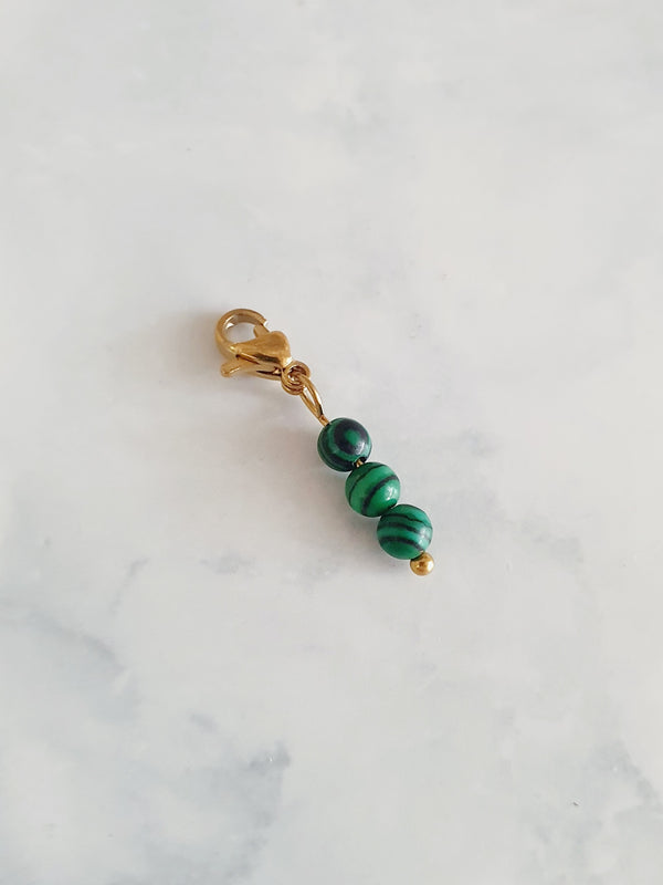 Charm trio de perles Malachite - doré