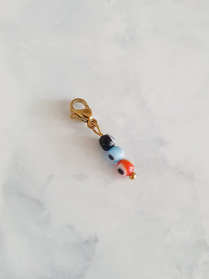 Charm trio de yeux turcs en verre - doré | multicolore