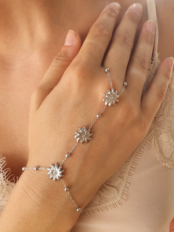 Bijou de main soleil & perles - argenté