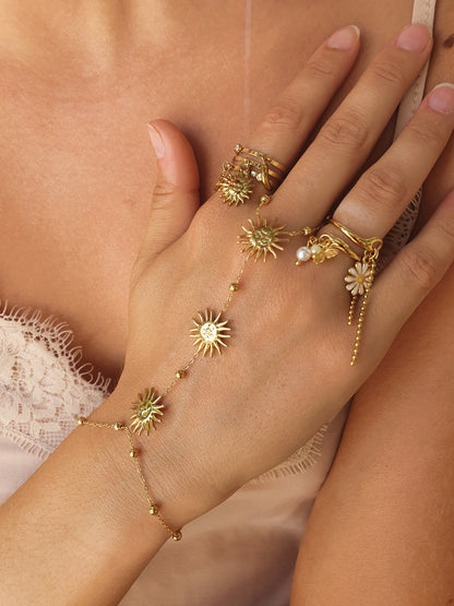 Bijou de main soleil & perles - doré