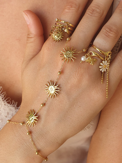 Bijou de main soleil & perles - doré
