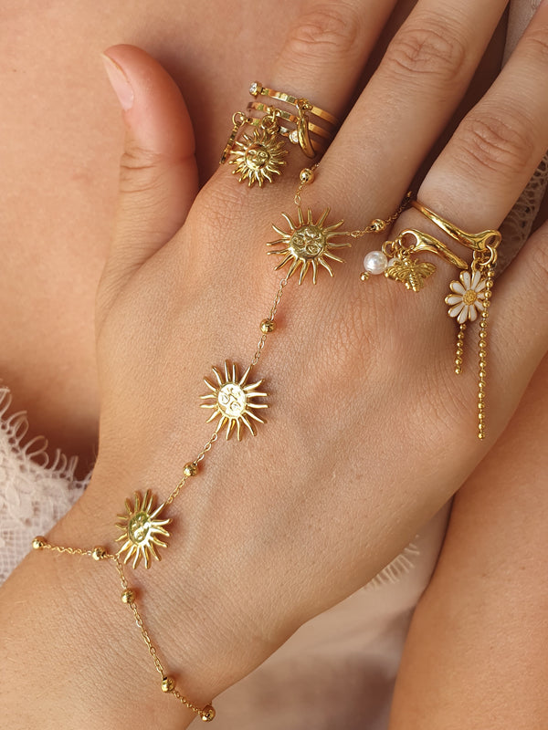 Bijou de main soleil & perles - doré