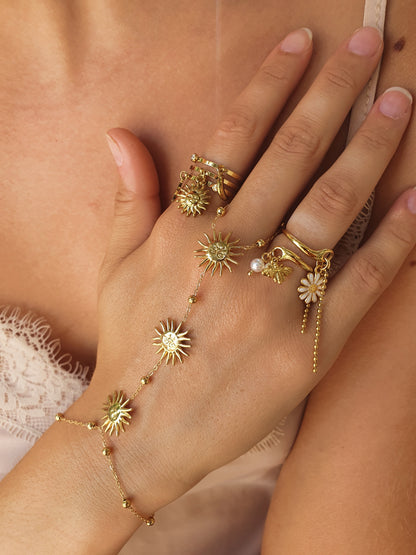 Bijou de main soleil & perles - doré