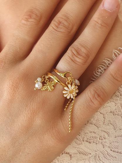 Bague SUMMER BLOOM - doré/blanche