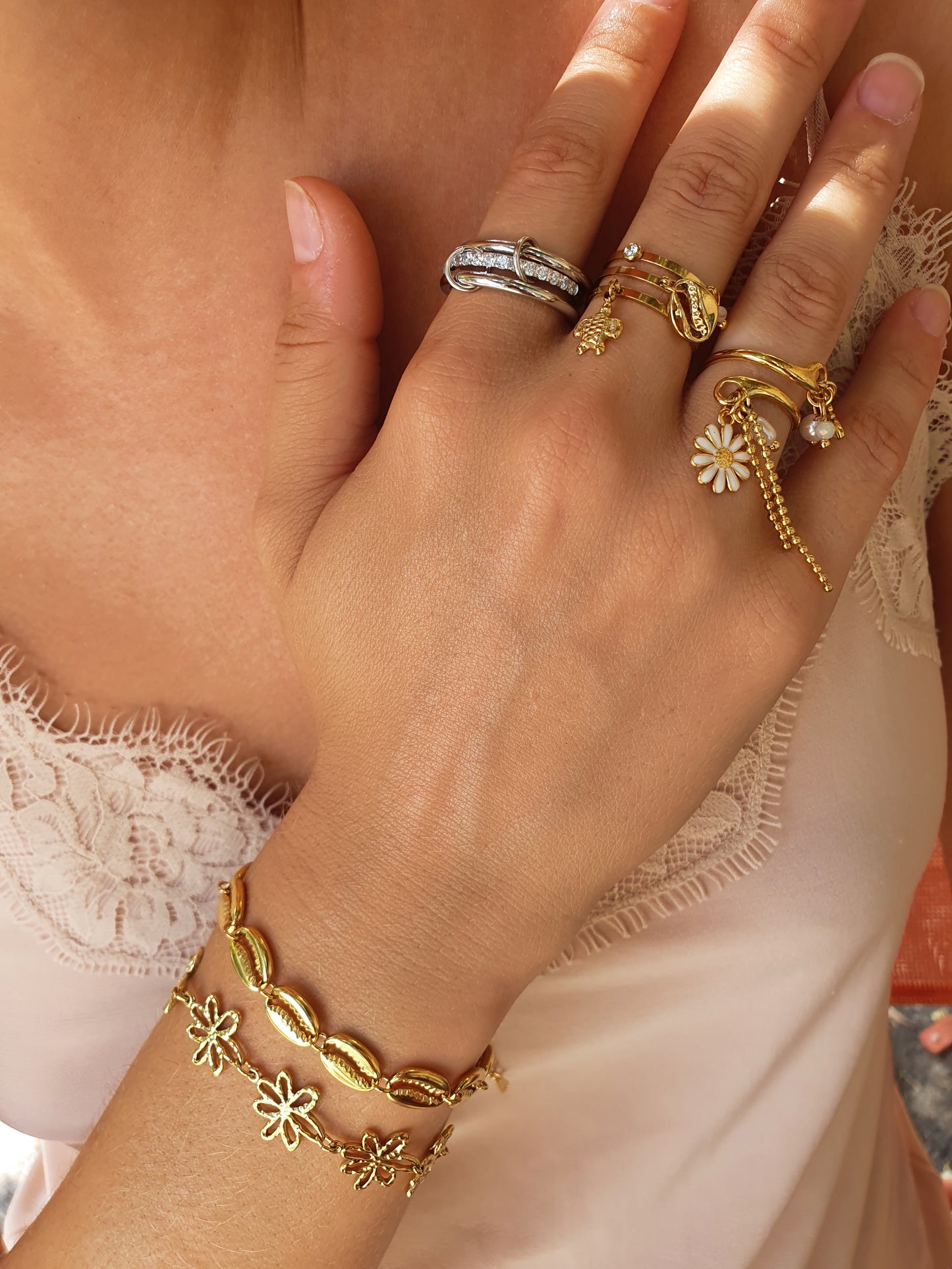 Bague SUMMER BLOOM - doré/blanche