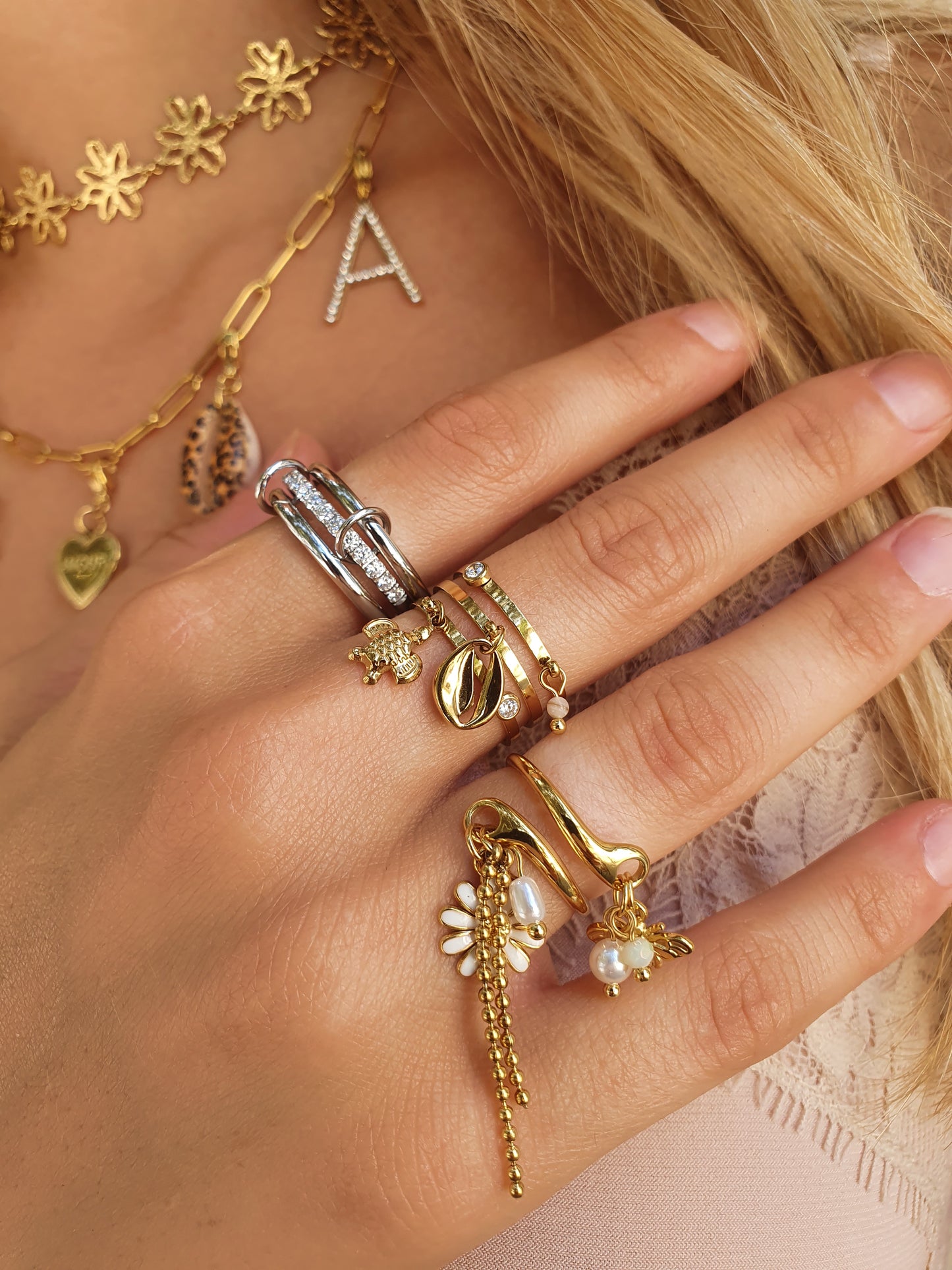 Bague SUMMER BLOOM - doré/blanche