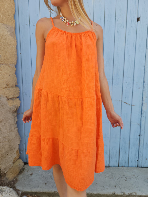 Robe trapèze gaze de coton - orange