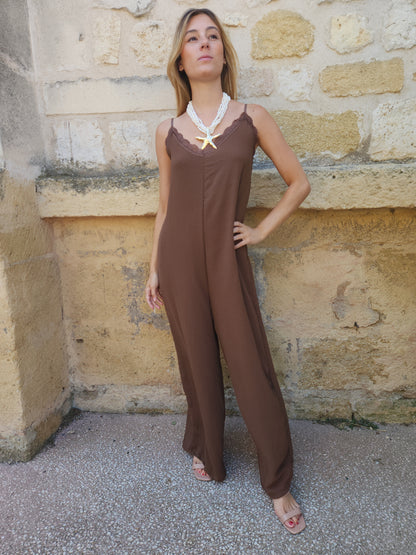 Combinaison fluide dentelle chocolat