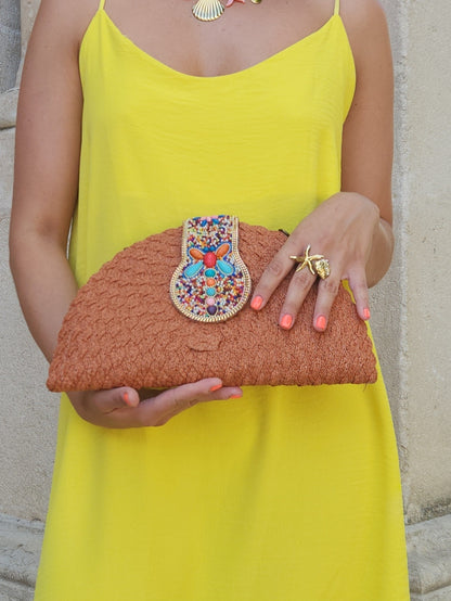 Pochette demi-lune tressée- terracotta