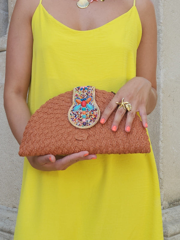 Pochette demi-lune tressée- terracotta