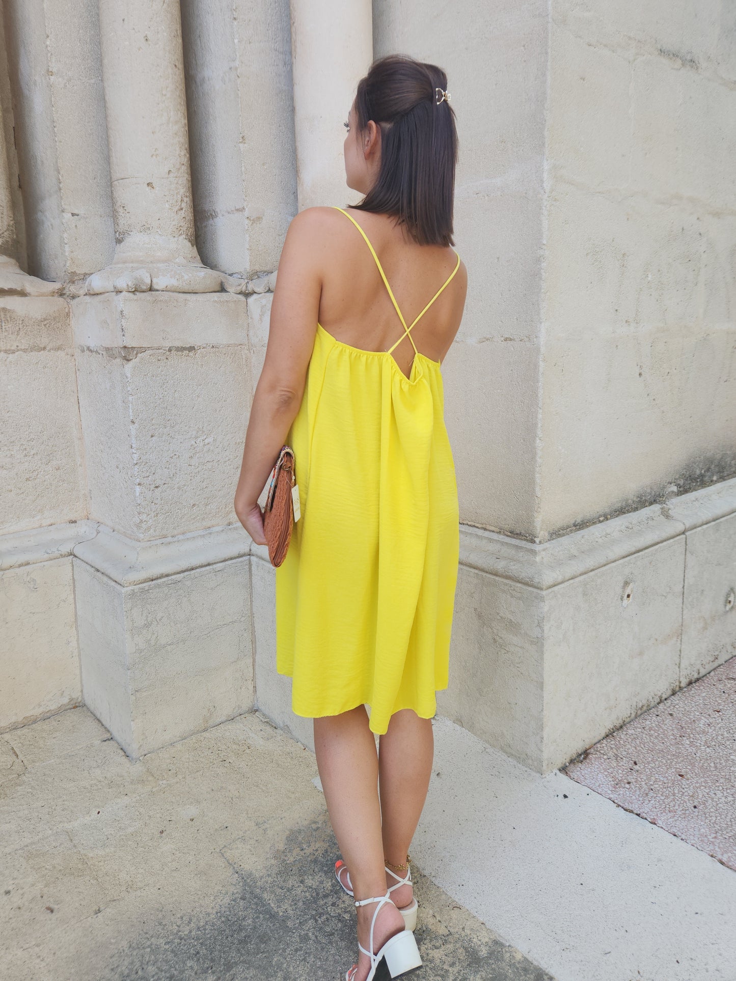 Robe fluide bretelles croisées - jaune