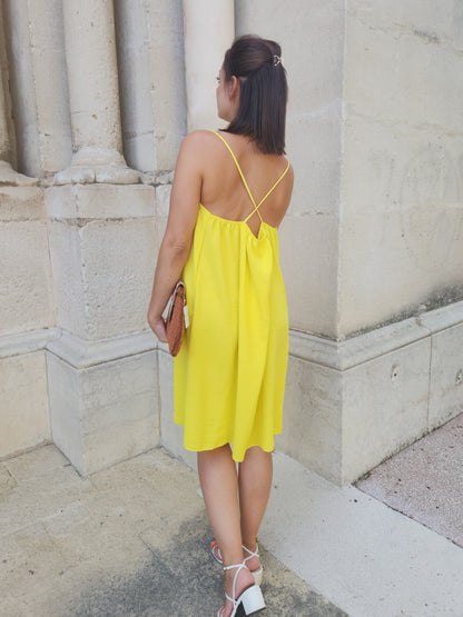 Robe fluide bretelles croisées - jaune