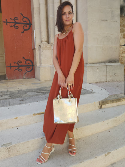 Robe fluide perlée- Terracotta