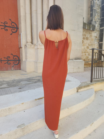 Robe fluide perlée- Terracotta