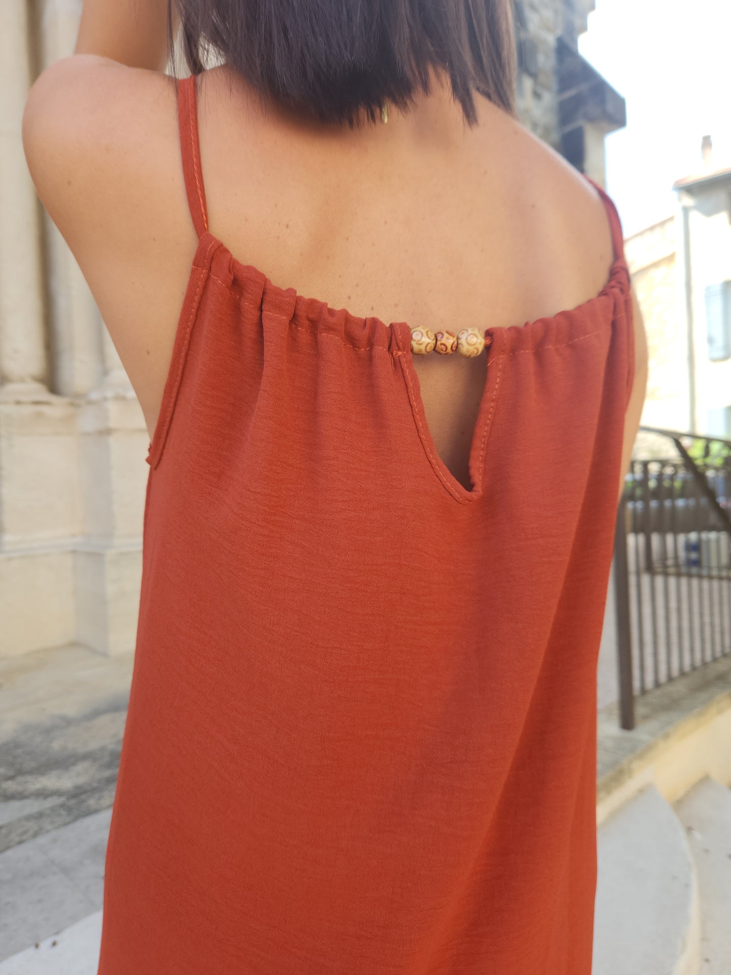 Robe fluide perlée- Terracotta