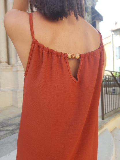 Robe fluide perlée- Terracotta