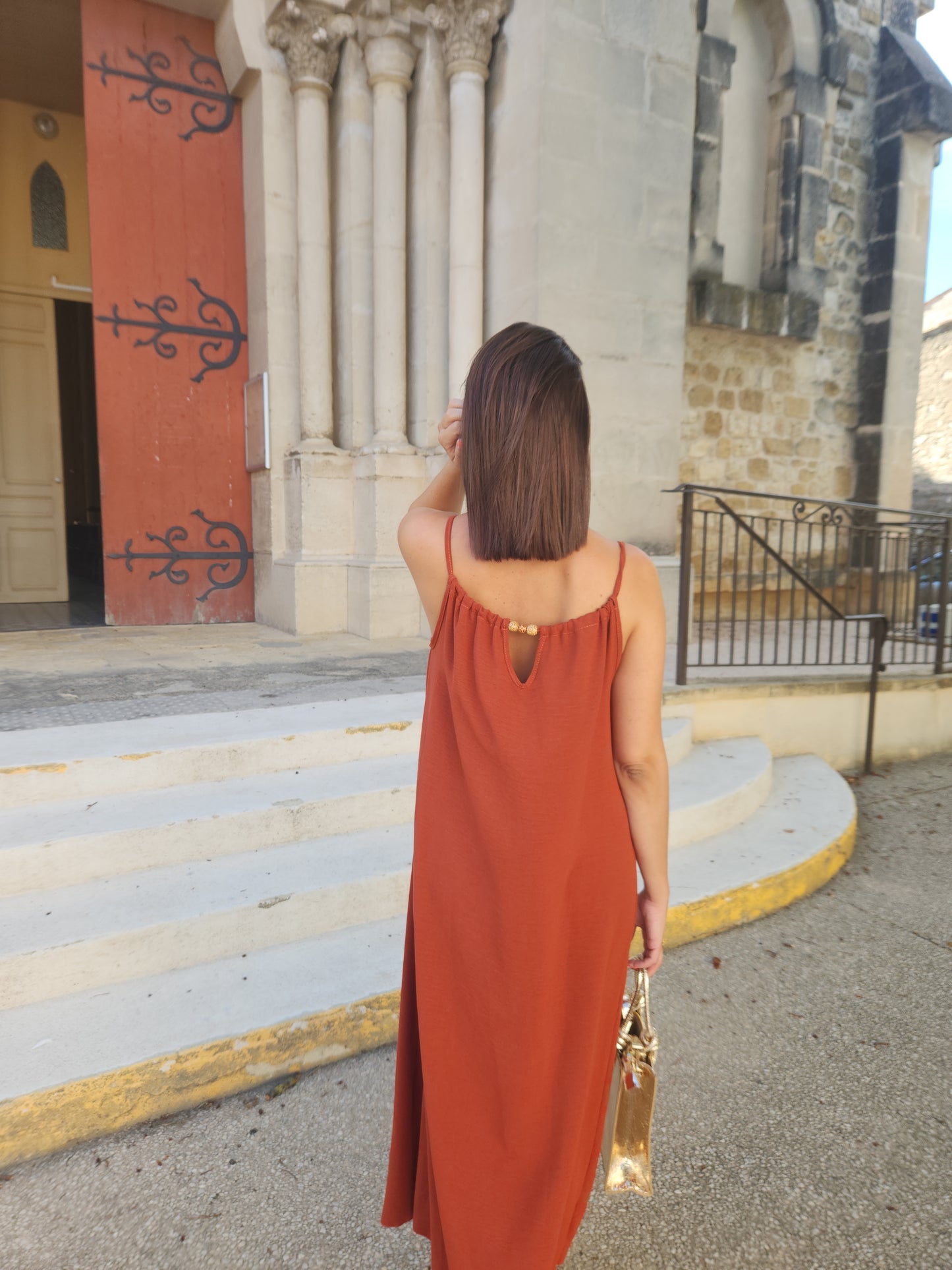 Robe fluide perlée- Terracotta
