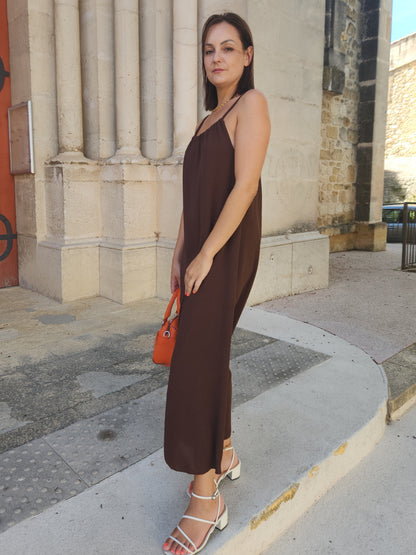 Robe fluide perlée - chocolat