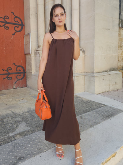 Robe fluide perlée - chocolat