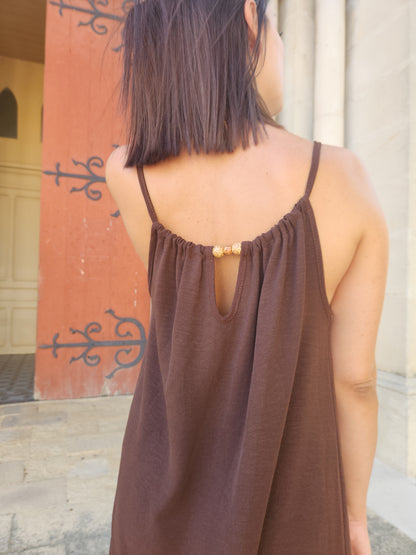 Robe fluide perlée - chocolat